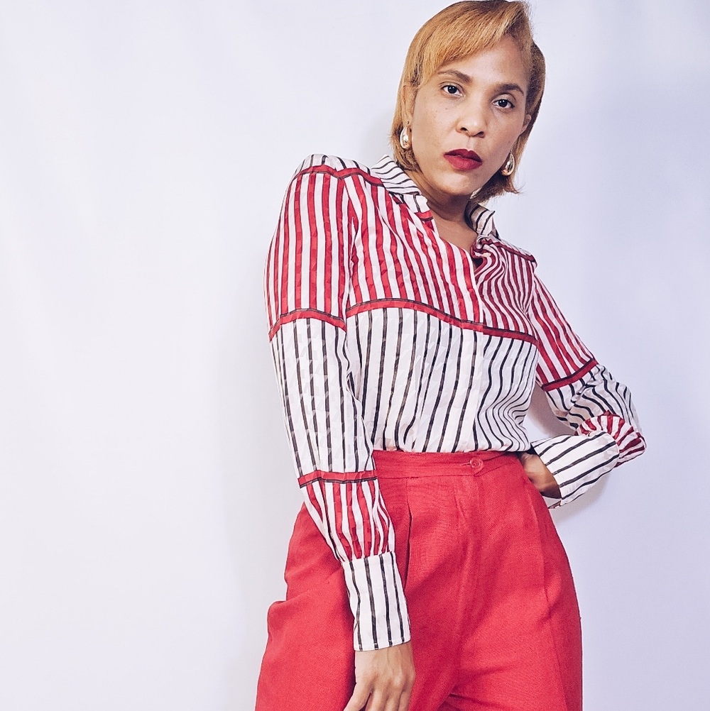 Silk Houndstooth Button-Down Blouse - image 1